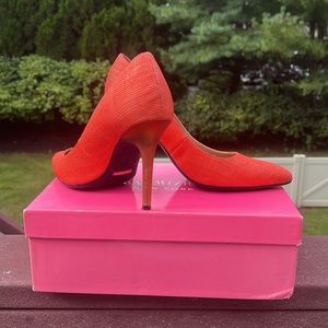 Issac Mizrahi Orange Linen islezza Pumps with cigarette heel